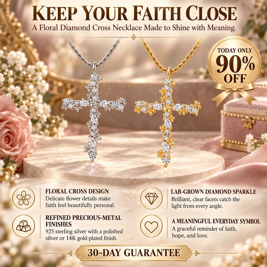 Keep Your Faith Close with a Floral Lab-Grown Diamond Cross Necklace -Last Day Sale-90% OFF🔥