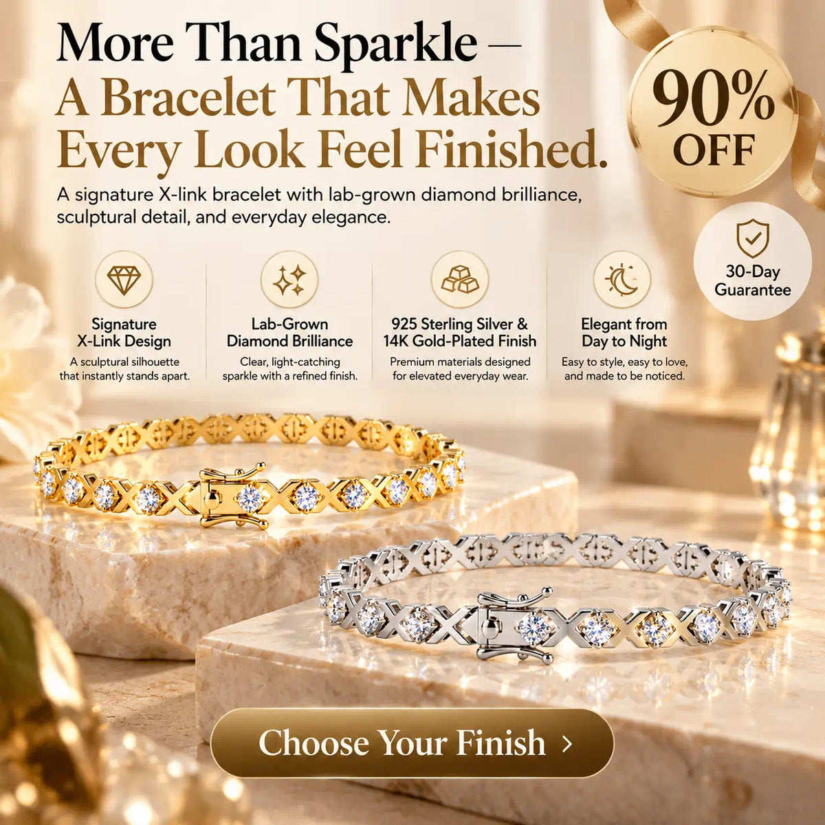 A distinctive X-link silhouette, brilliant lab-grown diamonds, and two timeless finishes. Find the bracelet that makes your everyday style feel more refined. -Last Day Sale-90% OFF🔥