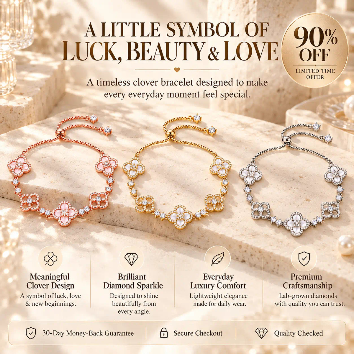 A Little Symbol Of Luck, Love & Beauty — A Timeless Clover Diamond Bracelet Made To Shine With You Every Day -Last Day Sale-90% OFF🔥