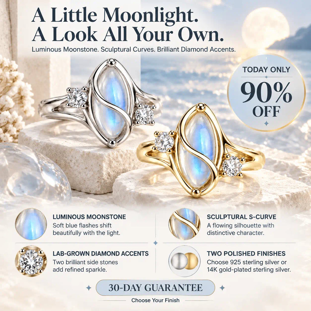 Meet Your Moonlit Moment — A Luminous Moonstone Ring with Sculptural Curves and Brilliant Lab-Grown Diamond Accents-Last Day Sale-90% OFF🔥