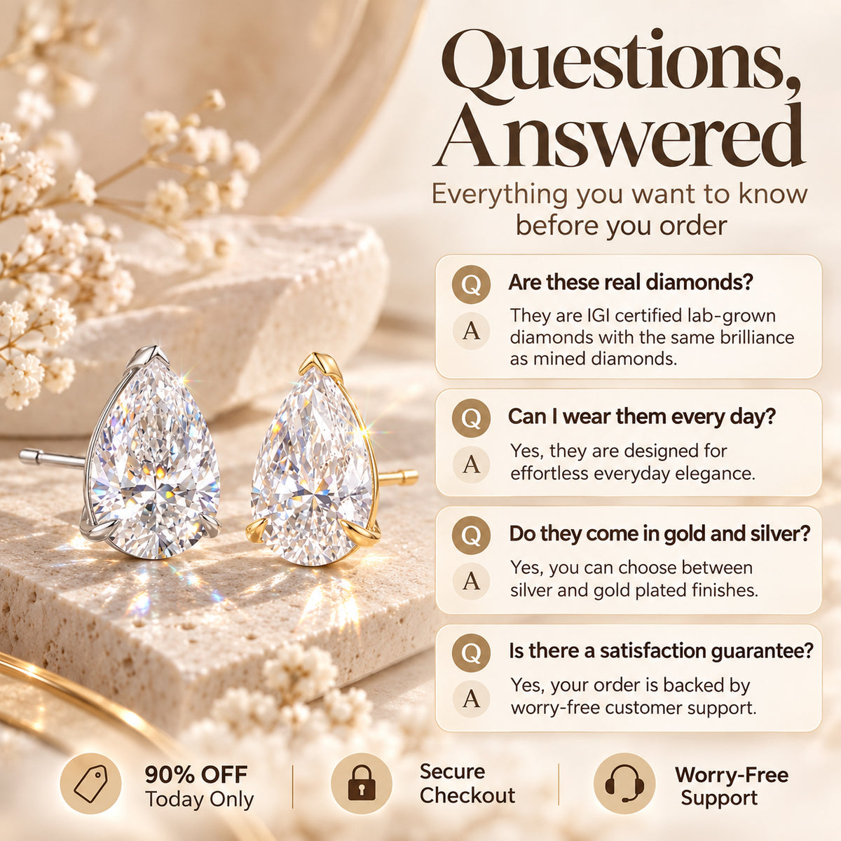 Pear-Shaped Lab-Grown Diamond Stud Earrings That Flatter Your Face & Add Timeless Luxury To Every Look-Last Day Sale🔥90% OFF