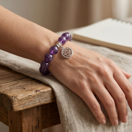 Deep Amethyst Geometric Charm Bracelet