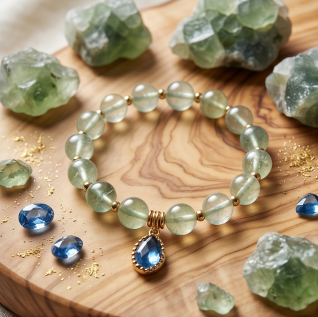 Dewdrop Mint Gemstone & Blue Teardrop Bracelet