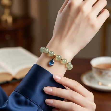Dewdrop Mint Gemstone & Blue Teardrop Bracelet