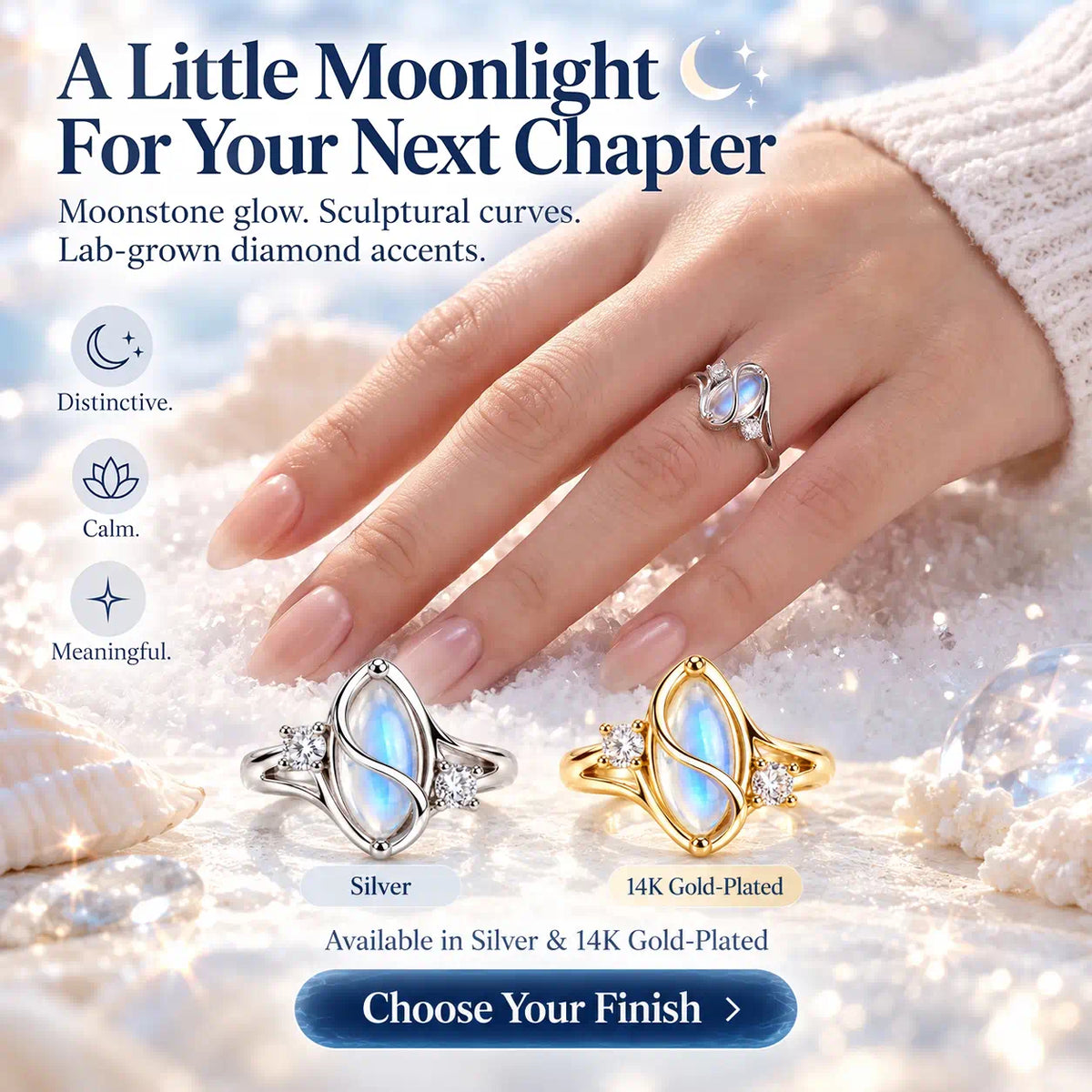 Meet Your Moonlit Moment — A Luminous Moonstone Ring with Sculptural Curves and Brilliant Lab-Grown Diamond Accents-Last Day Sale-90% OFF🔥