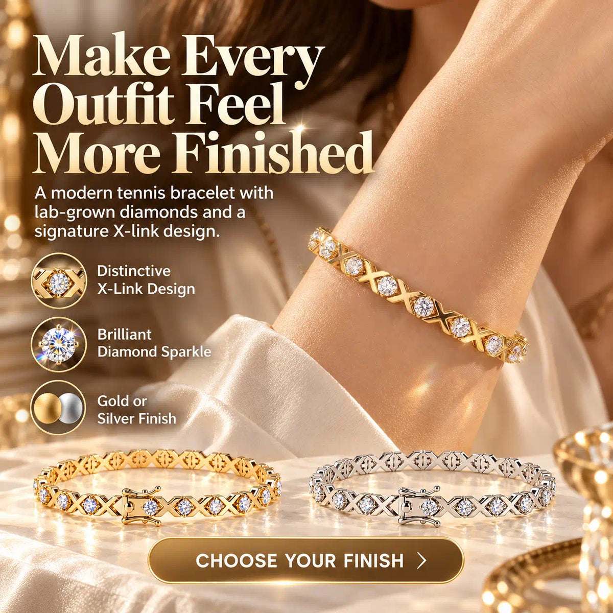 A distinctive X-link silhouette, brilliant lab-grown diamonds, and two timeless finishes. Find the bracelet that makes your everyday style feel more refined. -Last Day Sale-90% OFF🔥
