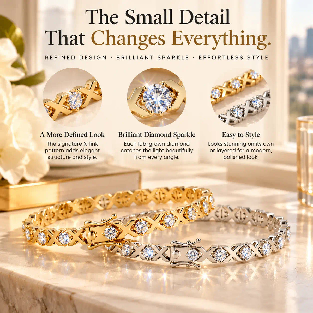 A distinctive X-link silhouette, brilliant lab-grown diamonds, and two timeless finishes. Find the bracelet that makes your everyday style feel more refined. -Last Day Sale-90% OFF🔥
