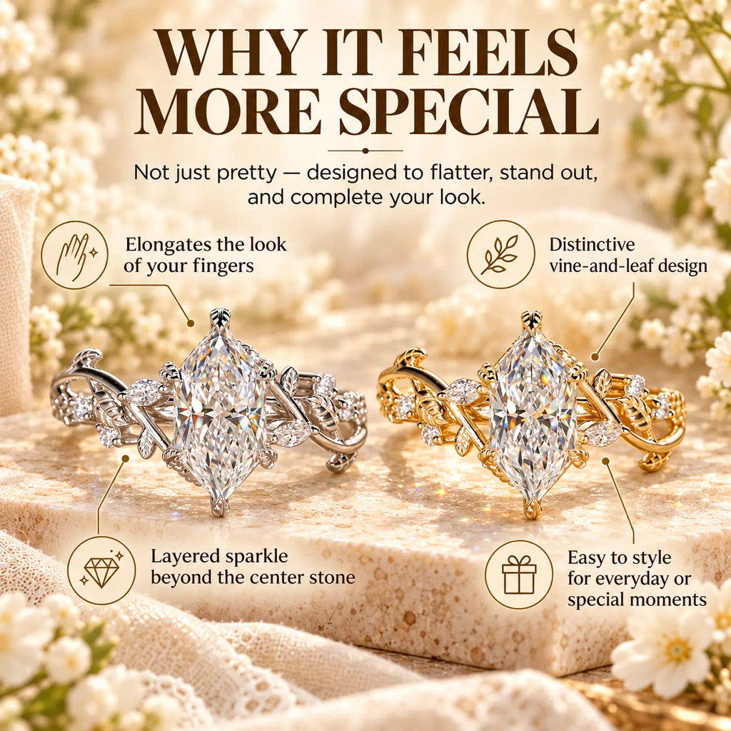 A Nature-Inspired Marquise Lab-Grown Diamond Ring with Romantic Vine & Leaf Details-Last Day Sale-90% OFF🔥