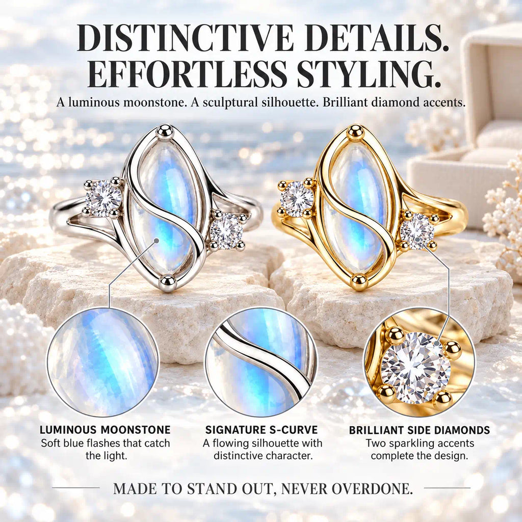 Meet Your Moonlit Moment — A Luminous Moonstone Ring with Sculptural Curves and Brilliant Lab-Grown Diamond Accents-Last Day Sale-90% OFF🔥