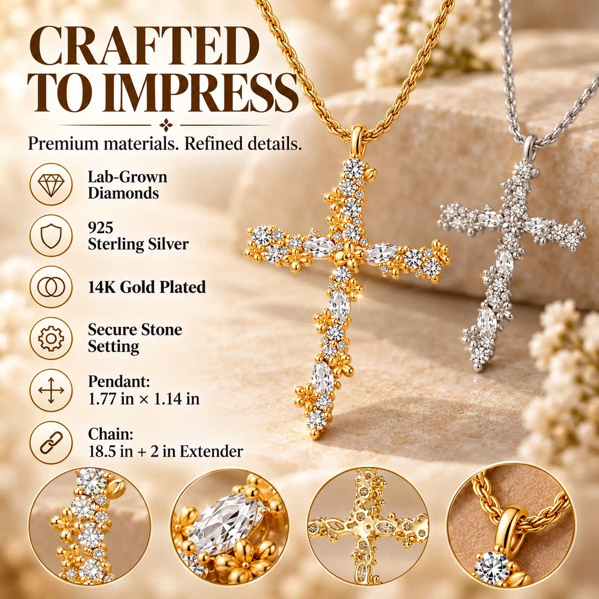 Keep Your Faith Close with a Floral Lab-Grown Diamond Cross Necklace -Last Day Sale-90% OFF🔥