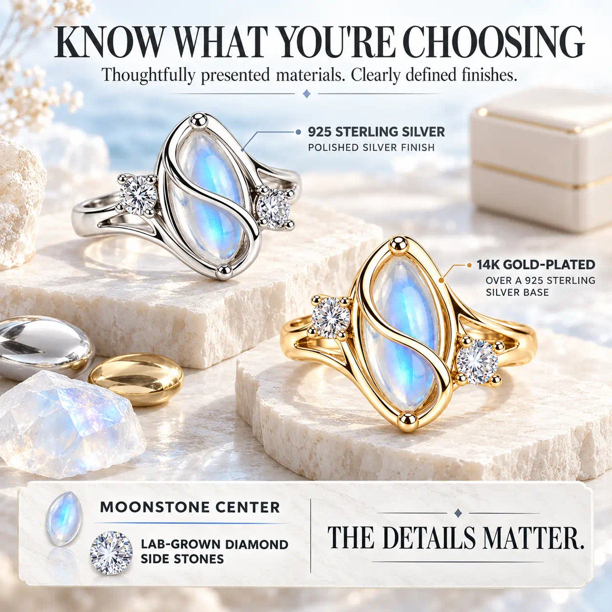Meet Your Moonlit Moment — A Luminous Moonstone Ring with Sculptural Curves and Brilliant Lab-Grown Diamond Accents-Last Day Sale-90% OFF🔥