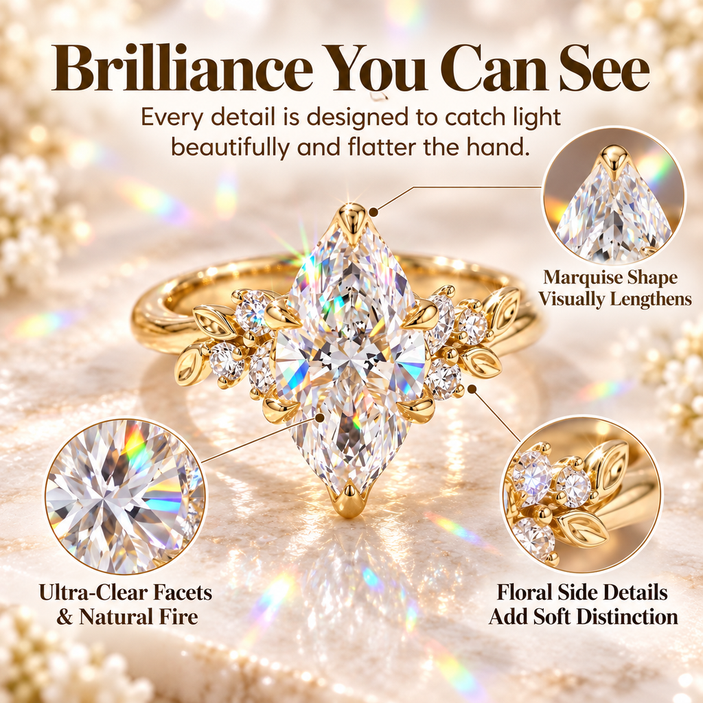 A Stunning Marquise Lab Diamond Ring Designed To Make Your Hands Look More Elegant — With Romantic Floral Details And Luxury Sparkle You’ll Love Every Day-Last Day Sale-90% OFF🔥