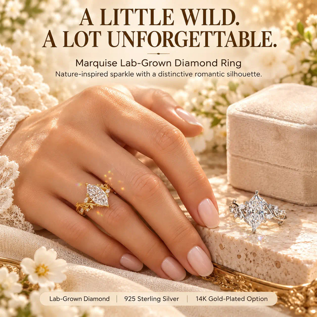 A Nature-Inspired Marquise Lab-Grown Diamond Ring with Romantic Vine & Leaf Details-Last Day Sale-90% OFF🔥