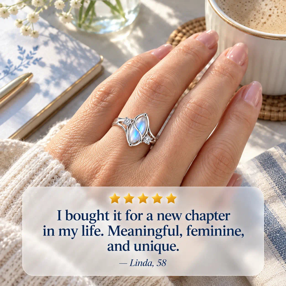 Meet Your Moonlit Moment — A Luminous Moonstone Ring with Sculptural Curves and Brilliant Lab-Grown Diamond Accents-Last Day Sale-90% OFF🔥