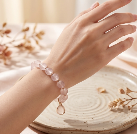 Blushing Rose Quartz Drop Bracelet
