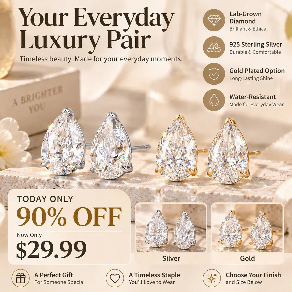Pear-Shaped Lab-Grown Diamond Stud Earrings That Flatter Your Face & Add Timeless Luxury To Every Look-Last Day Sale🔥90% OFF