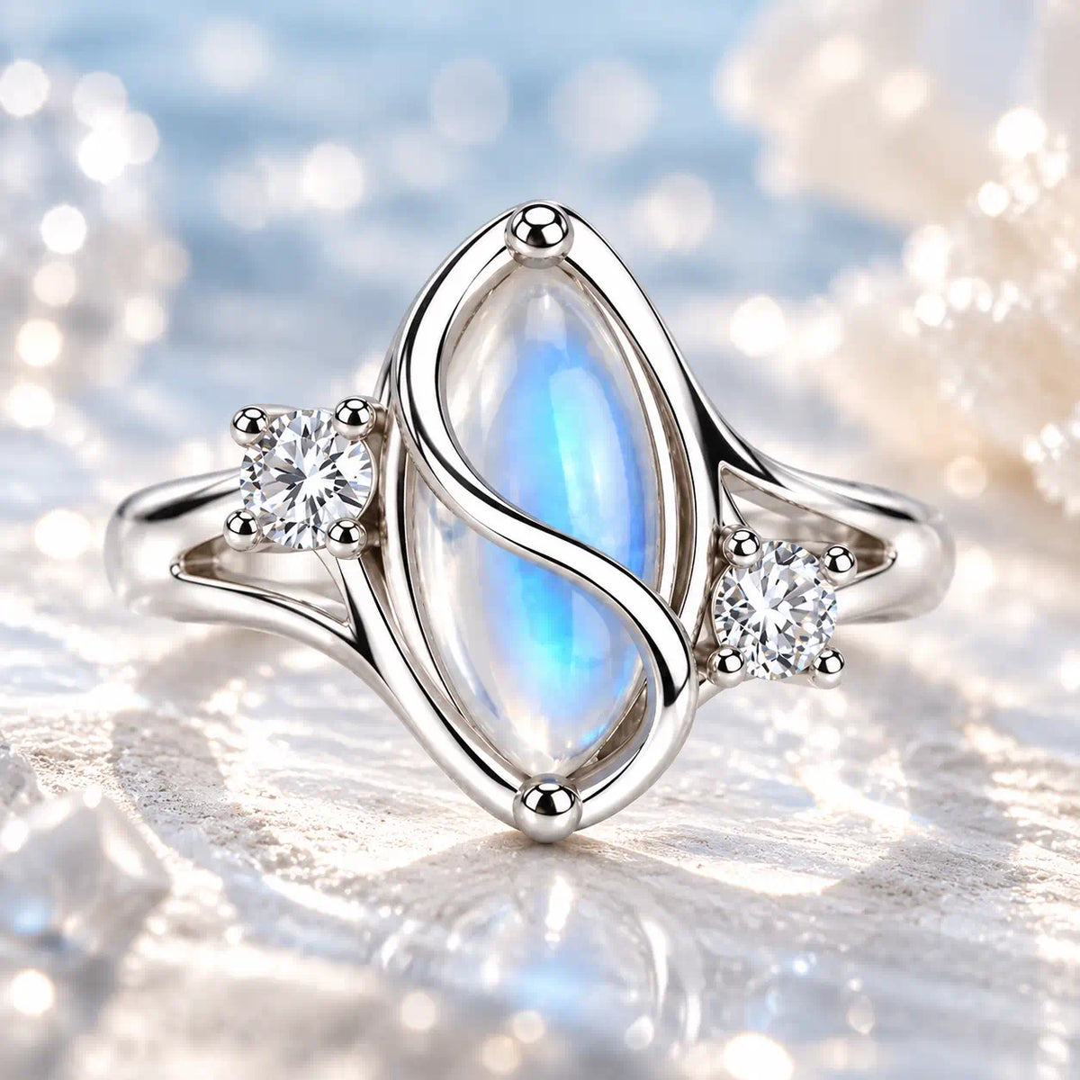 Meet Your Moonlit Moment — A Luminous Moonstone Ring with Sculptural Curves and Brilliant Lab-Grown Diamond Accents-Last Day Sale-90% OFF🔥