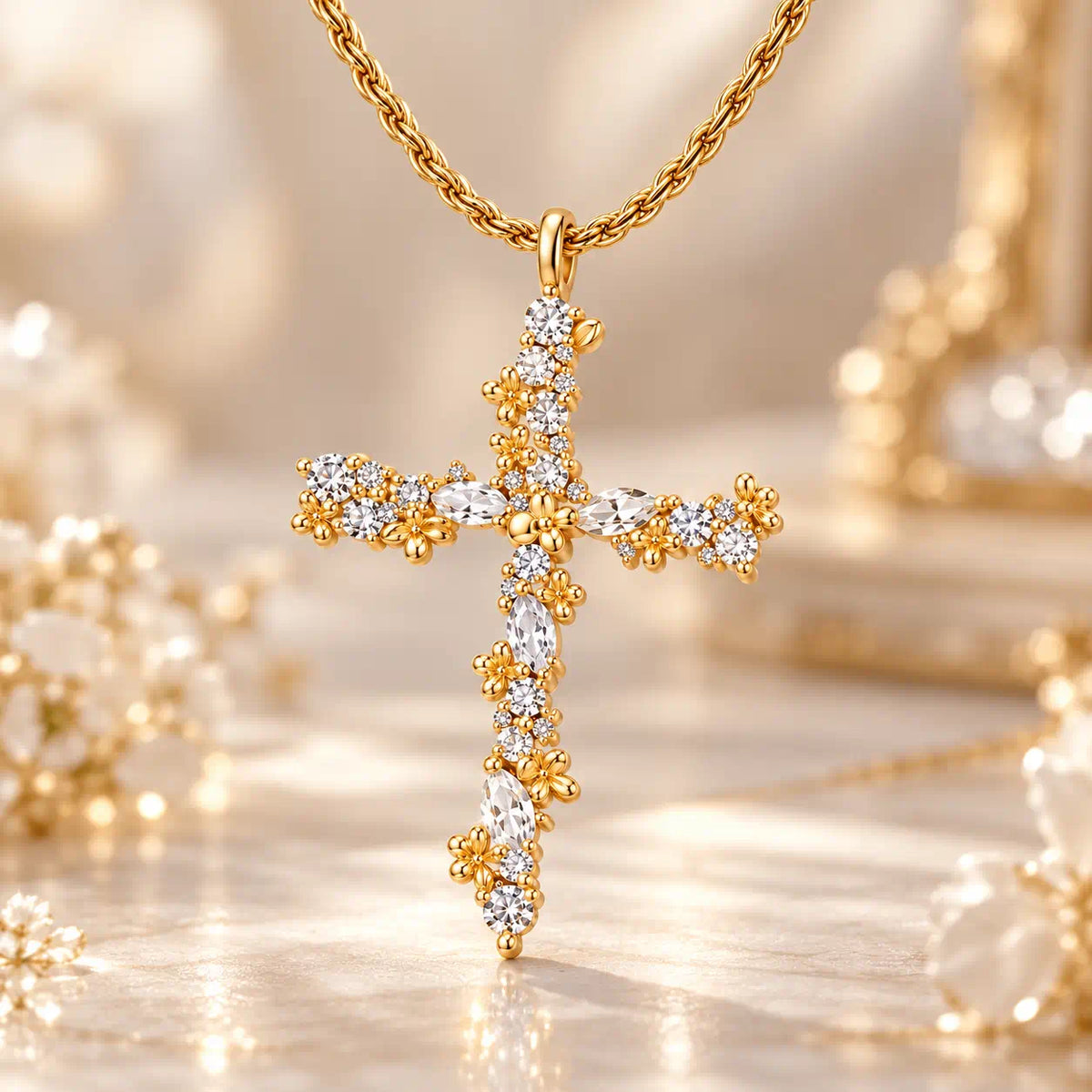 Keep Your Faith Close with a Floral Lab-Grown Diamond Cross Necklace -Last Day Sale-90% OFF🔥