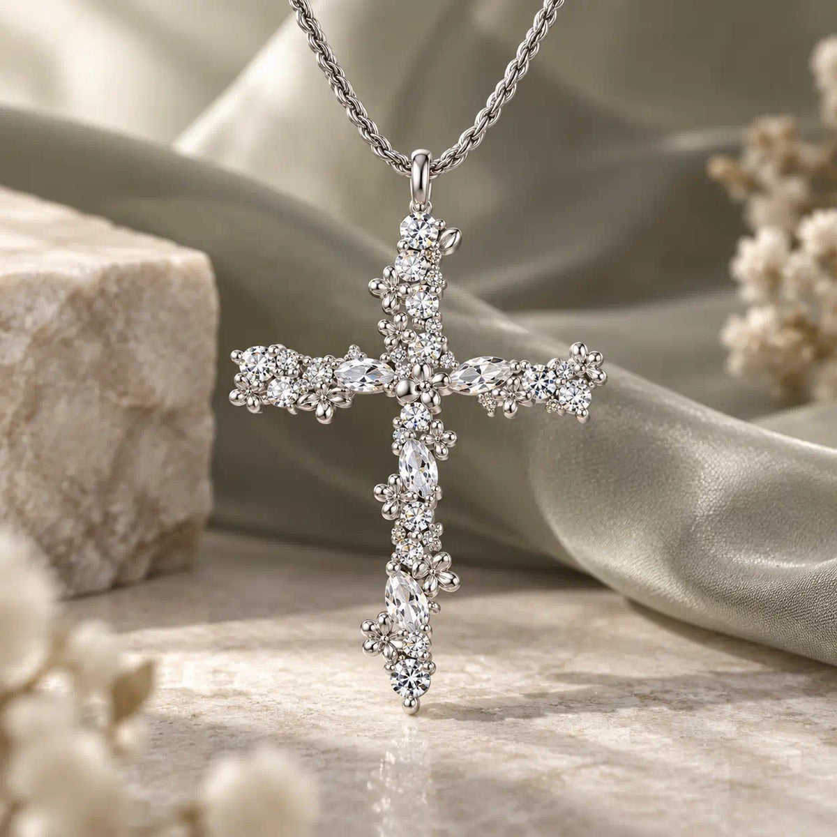 Keep Your Faith Close with a Floral Lab-Grown Diamond Cross Necklace -Last Day Sale-90% OFF🔥
