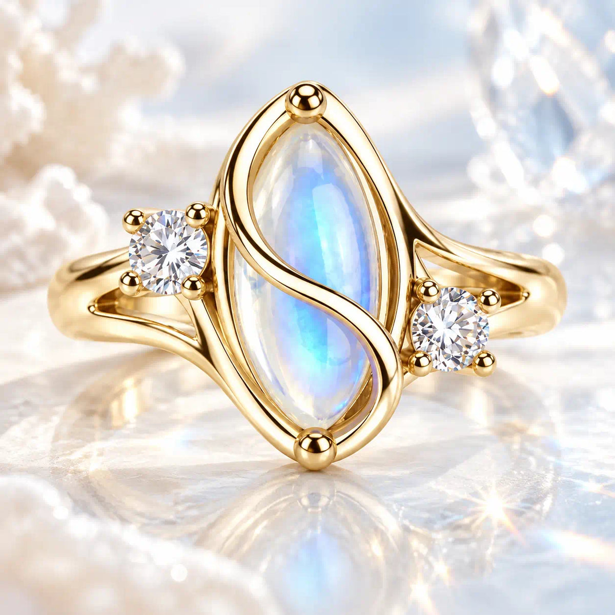 Meet Your Moonlit Moment — A Luminous Moonstone Ring with Sculptural Curves and Brilliant Lab-Grown Diamond Accents-Last Day Sale-90% OFF🔥